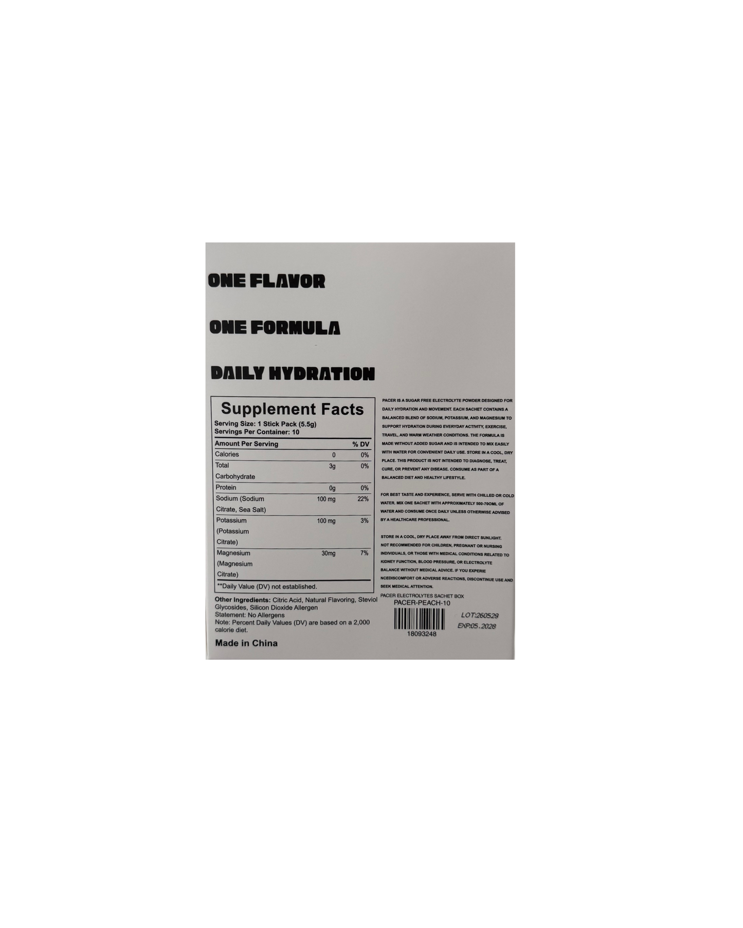 PACER ELECTROLYTES BOX